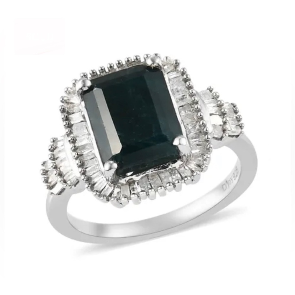 Teal Grandidierite & Diamond Ballerina Ring, Platinum/Sterling Silver 2.90 ctw